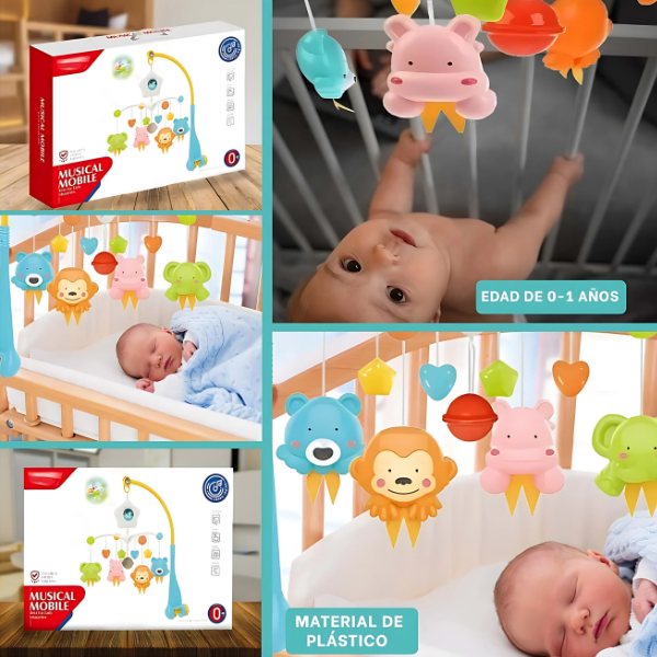 Móvil Musical Bebé Cuna con Proyector, Luz, Sonido y Sonajeros