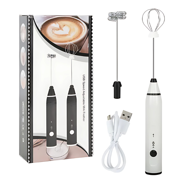 Espumador de Leche Eléctrico 2 en 1 con Cabezal Intercambiable y Carga USB