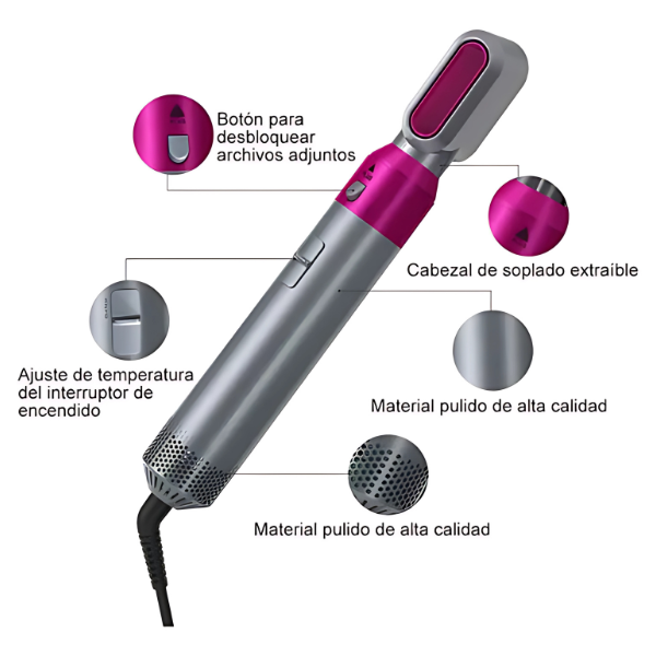 Cepillo Secador Alisador 5 en 1 – Estilismo Profesional