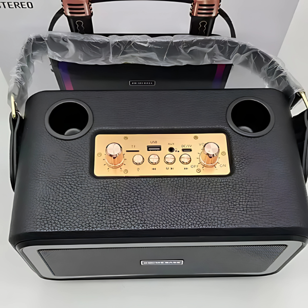 Parlante Bass Karaoke Stereo + 2 Micrófonos Inalámbricos