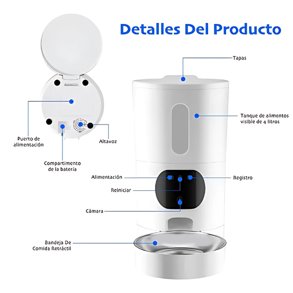 Dispensador de Comida para Gatos y Perros con Cámara y Control por App