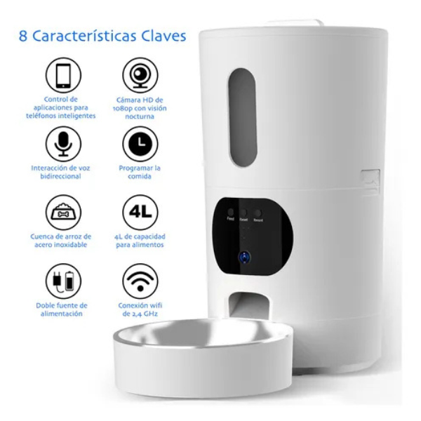 Dispensador de Comida para Gatos y Perros con Cámara y Control por App