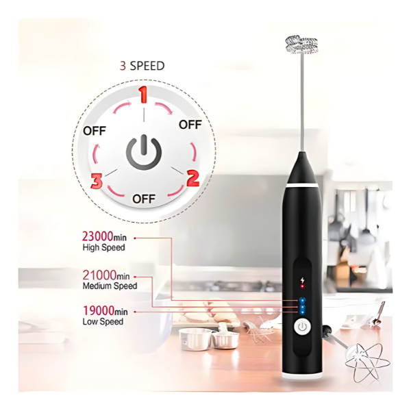 Espumador de Leche Eléctrico 2 en 1 con Cabezal Intercambiable y Carga USB