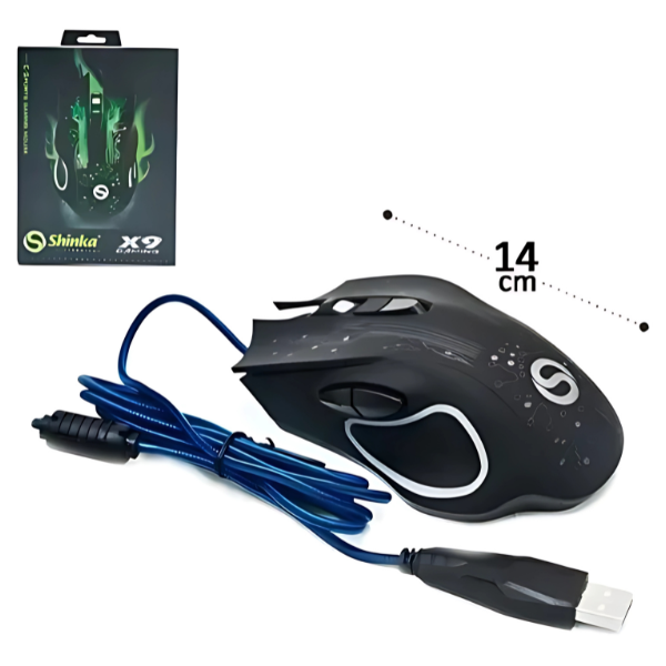 Mouse Ergonómico con Cable Shinka X9 – Gamer | DPI 2400 | USB | Negro