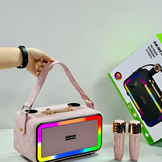 Parlante Bass Karaoke Stereo + 2 Micrófonos Inalámbricos