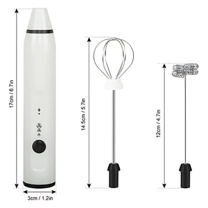Espumador de Leche Eléctrico 2 en 1 con Cabezal Intercambiable y Carga USB