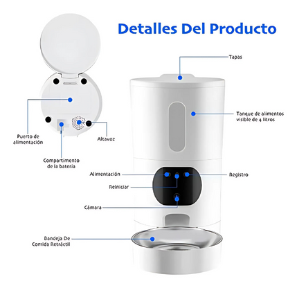 Dispensador de Comida para Gatos y Perros con Cámara y Control por App